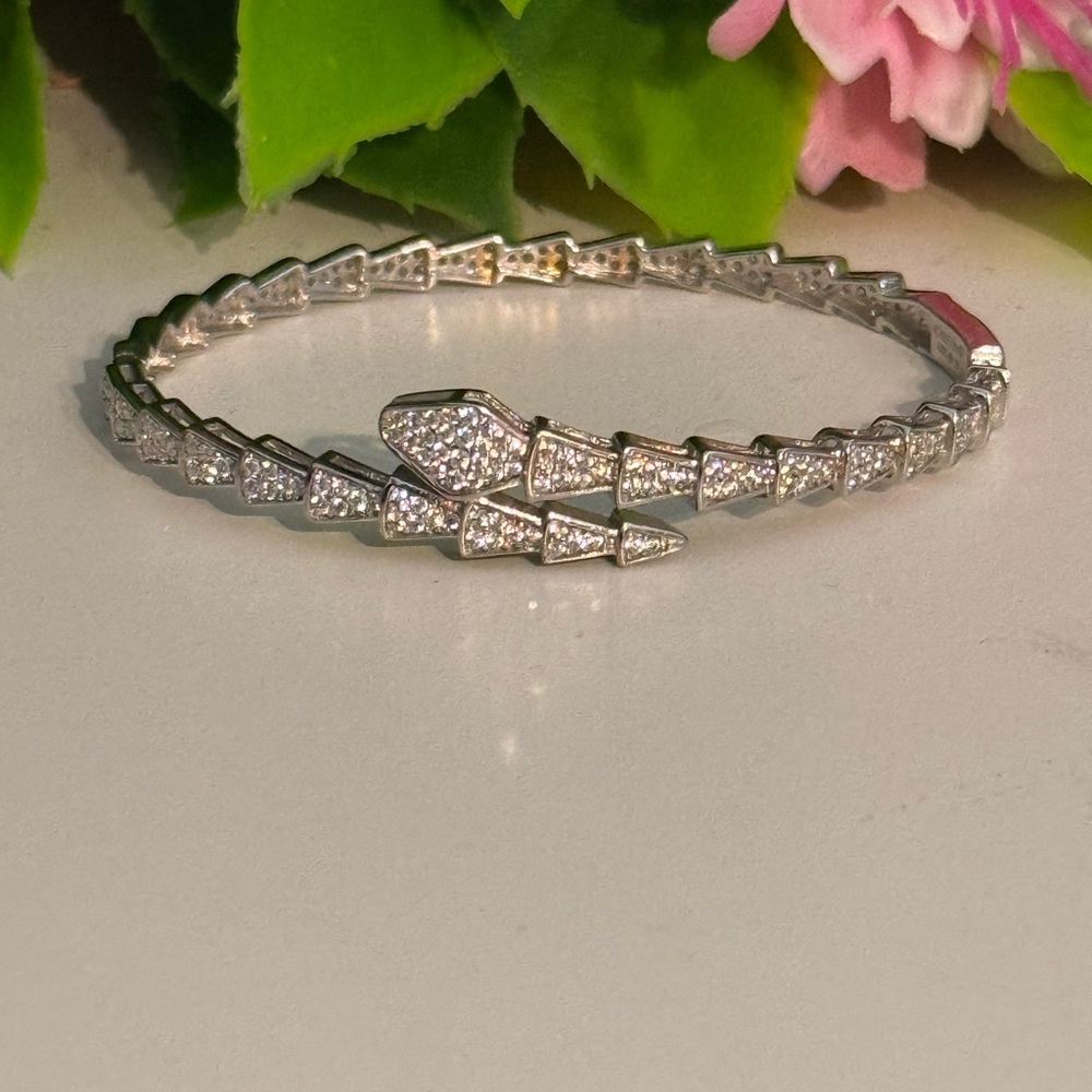 14k 16k white gold serpenti snake cz bangle bracelet - Picture 3 of 11